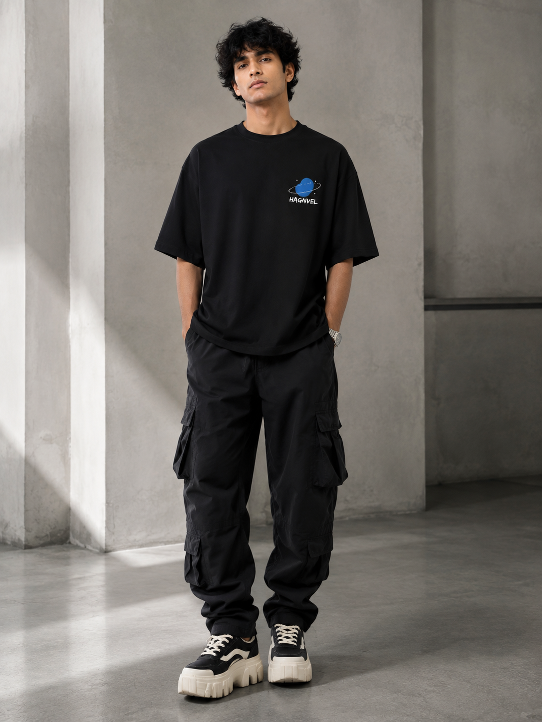 Oversized Men's 180 GSM 100% Cotton T-Shirt, Black