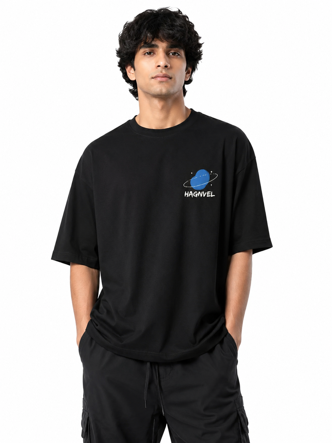 Oversized Men's 180 GSM 100% Cotton T-Shirt, Black